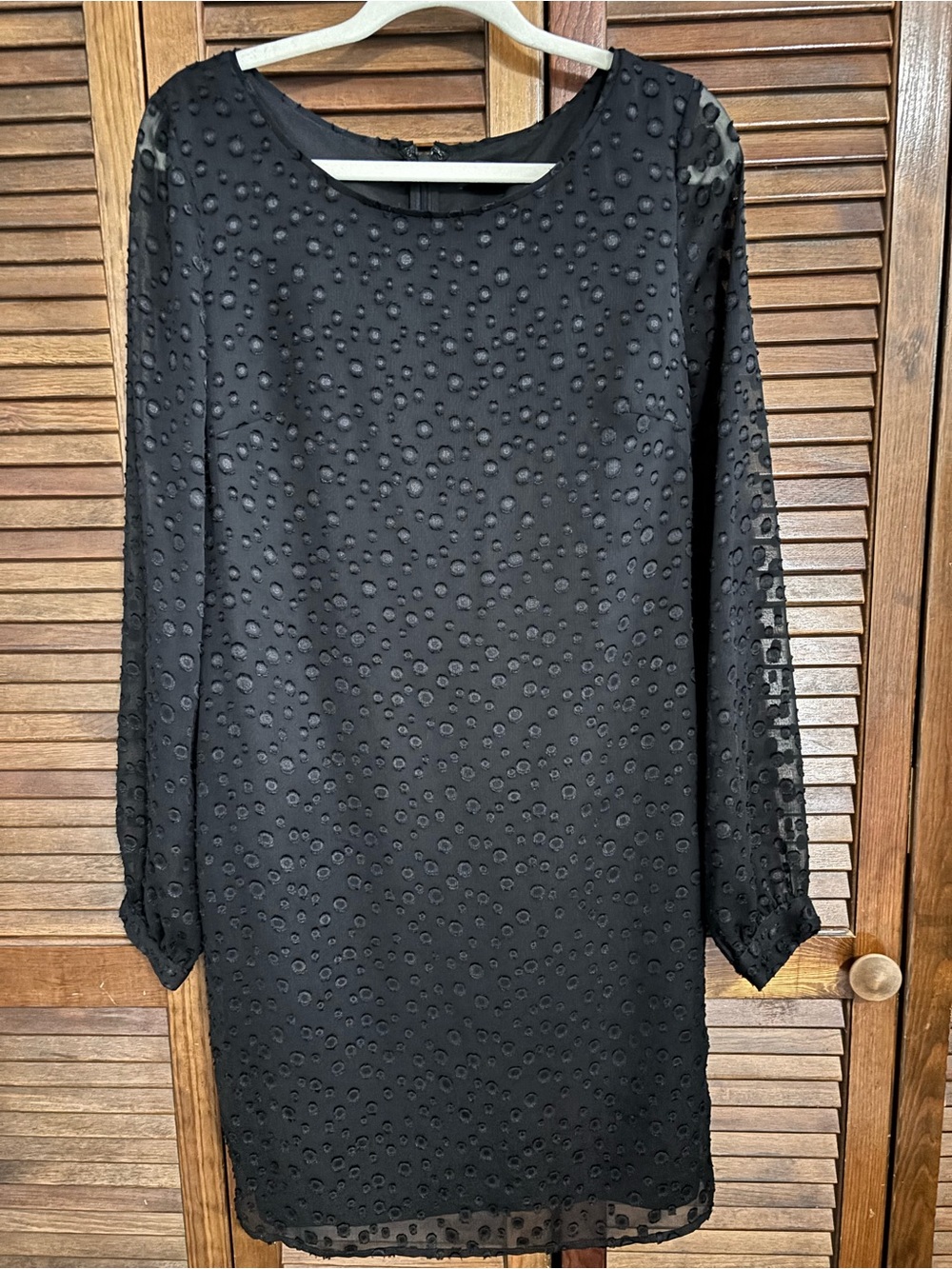 Ann Taylor Black Swiss Dot Long-Sleeve Shift Dress